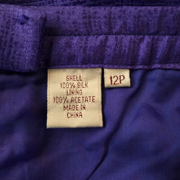 Vintage 100% Silk Satin Cobalt Blue Pencil Skirt Size 12P Career Office Work - Picture 12 of 13